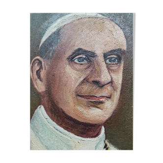 Original painting painting signed religious Pope Paul VI