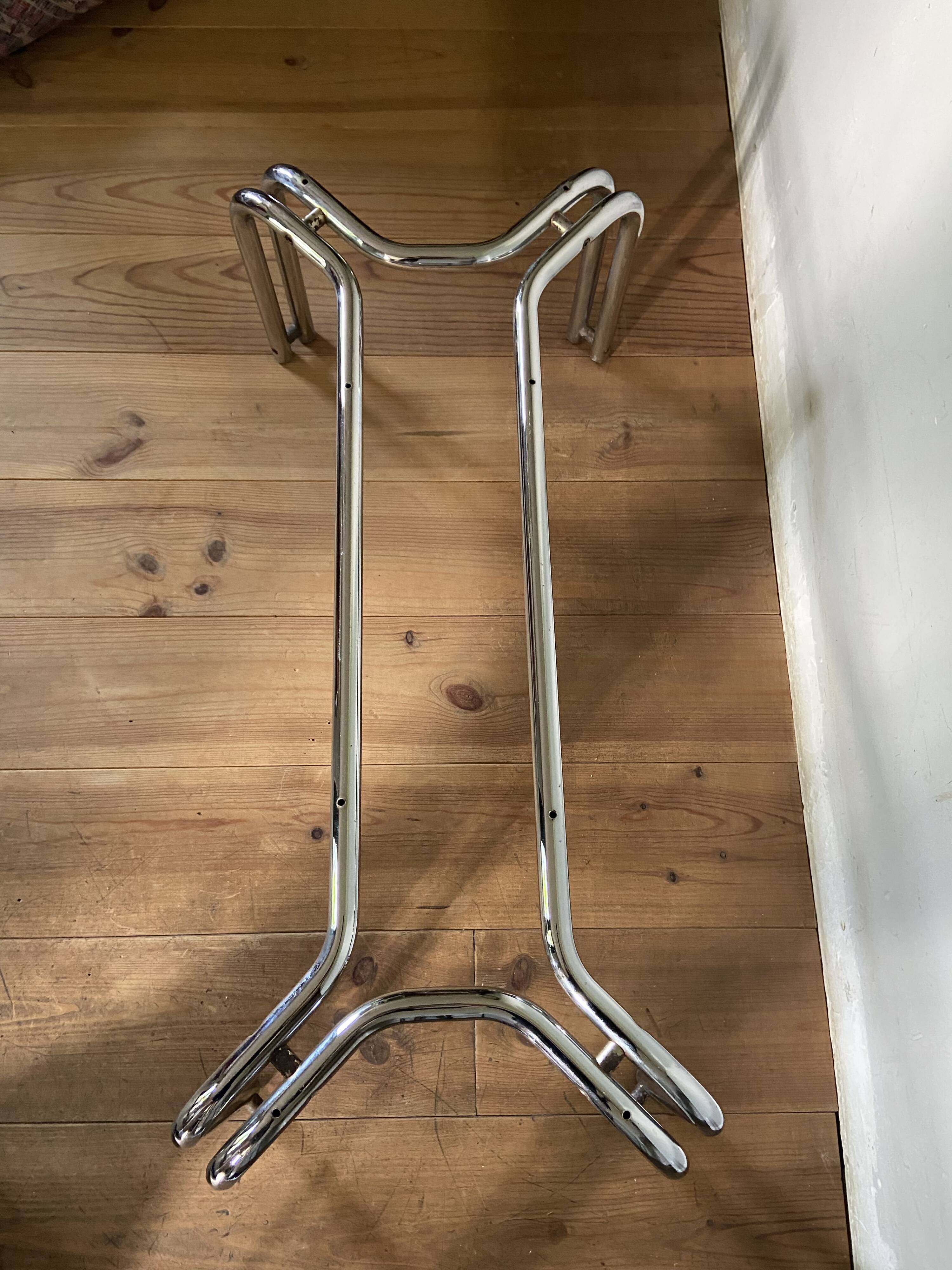 Vintage 70s table in tubular chrome and smoked glass