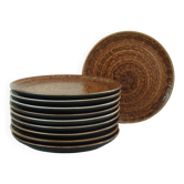 Set of 10 brown ceramic dinner plates