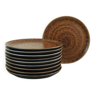 Set of 10 brown ceramic dinner plates