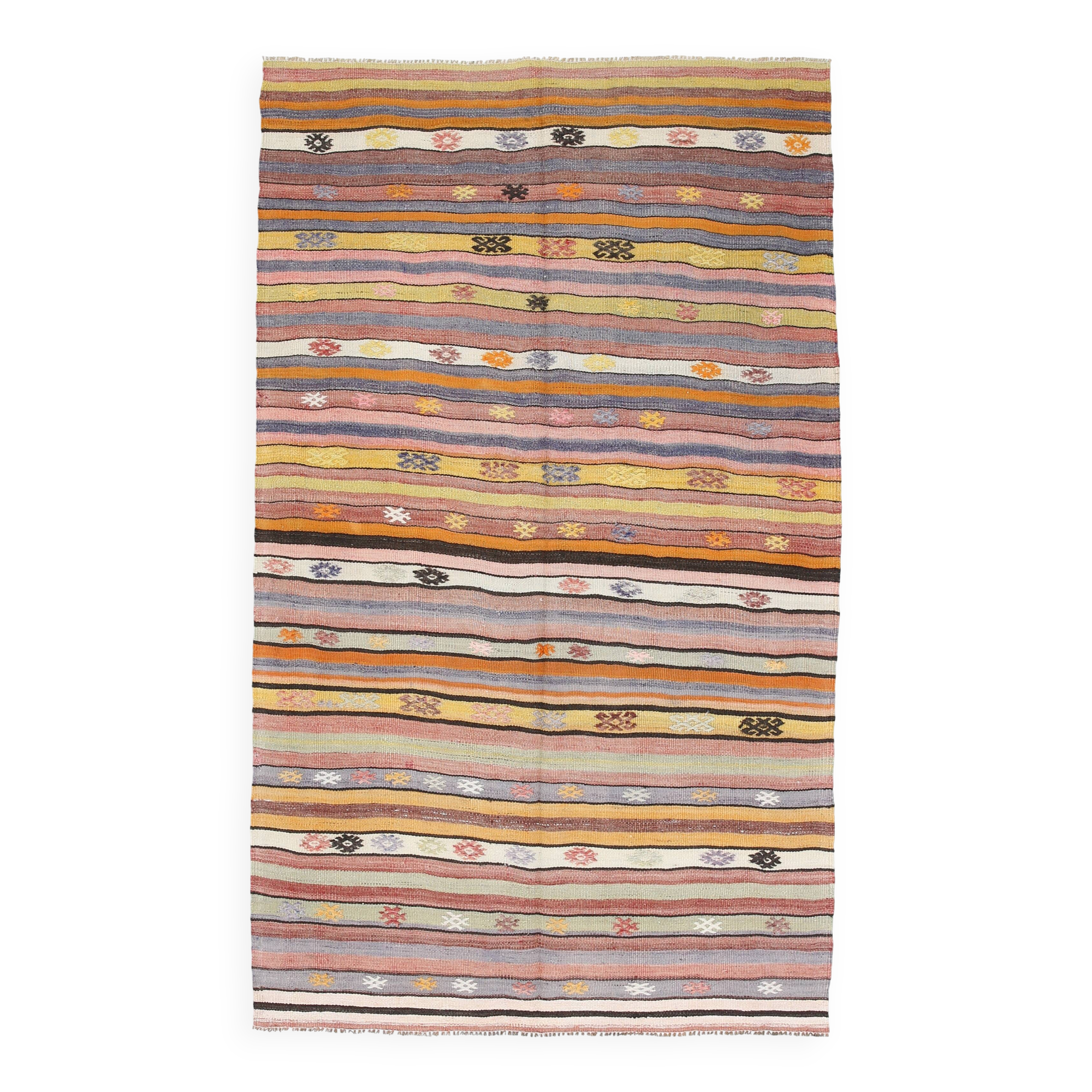 Tapis bohème multicolor en laine, charme artisanal d’Anatolie, 138x226Cm