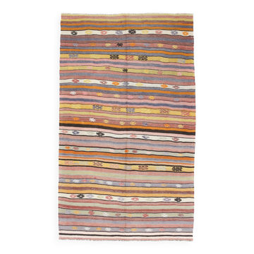 Tapis bohème multicolor en laine, charme artisanal d’Anatolie, 138x226Cm