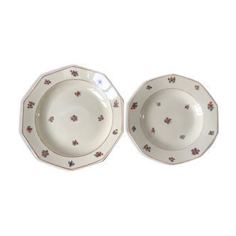 Duo of round dishes Moulin des Loups Hamage model "Brittany" years 40-50