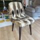 Faux fur chair with patterns & tapered dark wood legs