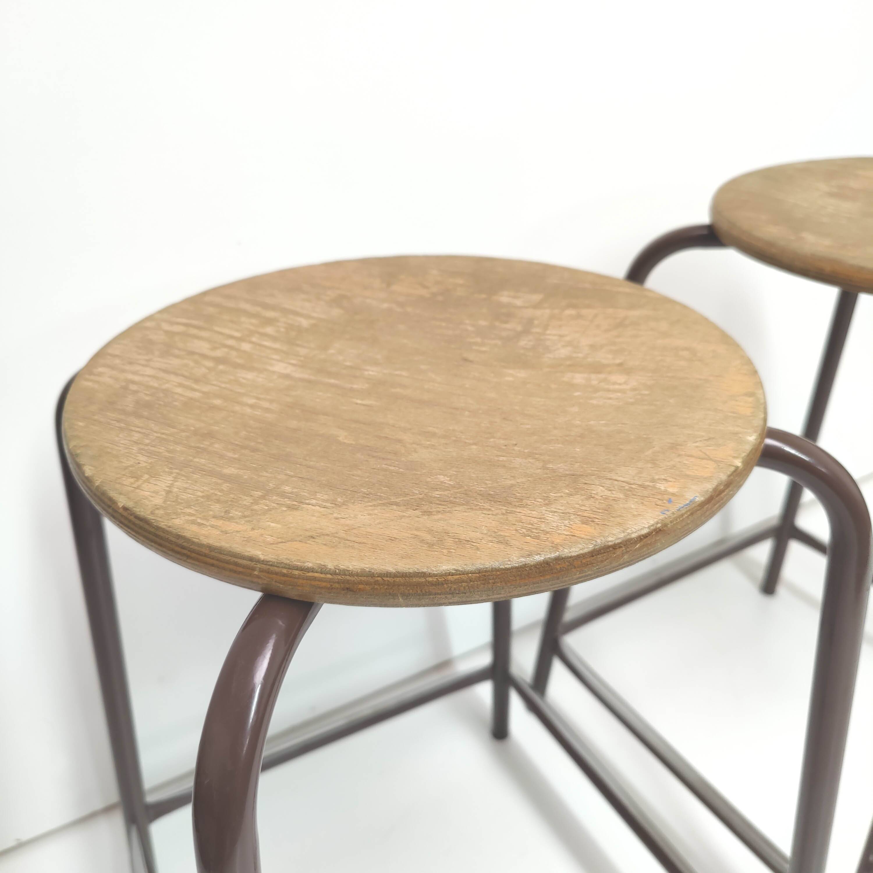 4 vintage metal and wood laboratory stools