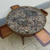 Table bouillotte style louis XV en marbre multicoloree noire
