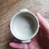 Set of 2 small glazed beige stoneware pots with handles
