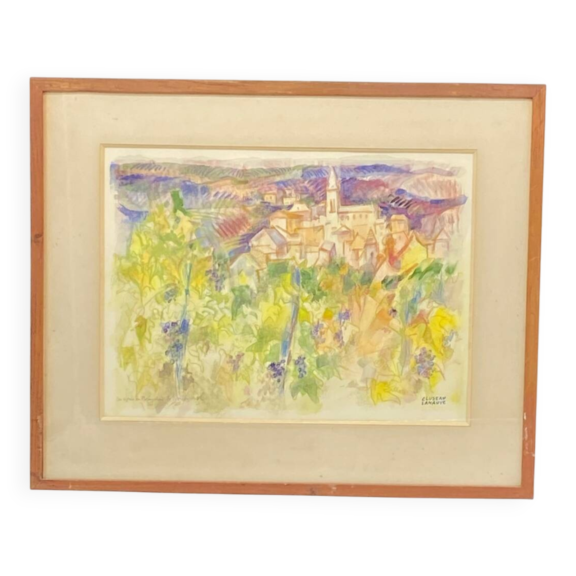 Pastel by Jean Cluseau Lanauve The vines in Beaujolais 1981