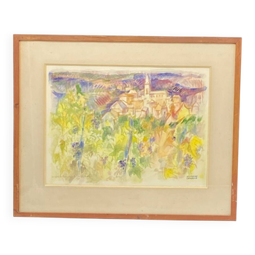 Pastel by Jean Cluseau Lanauve The vines in Beaujolais 1981