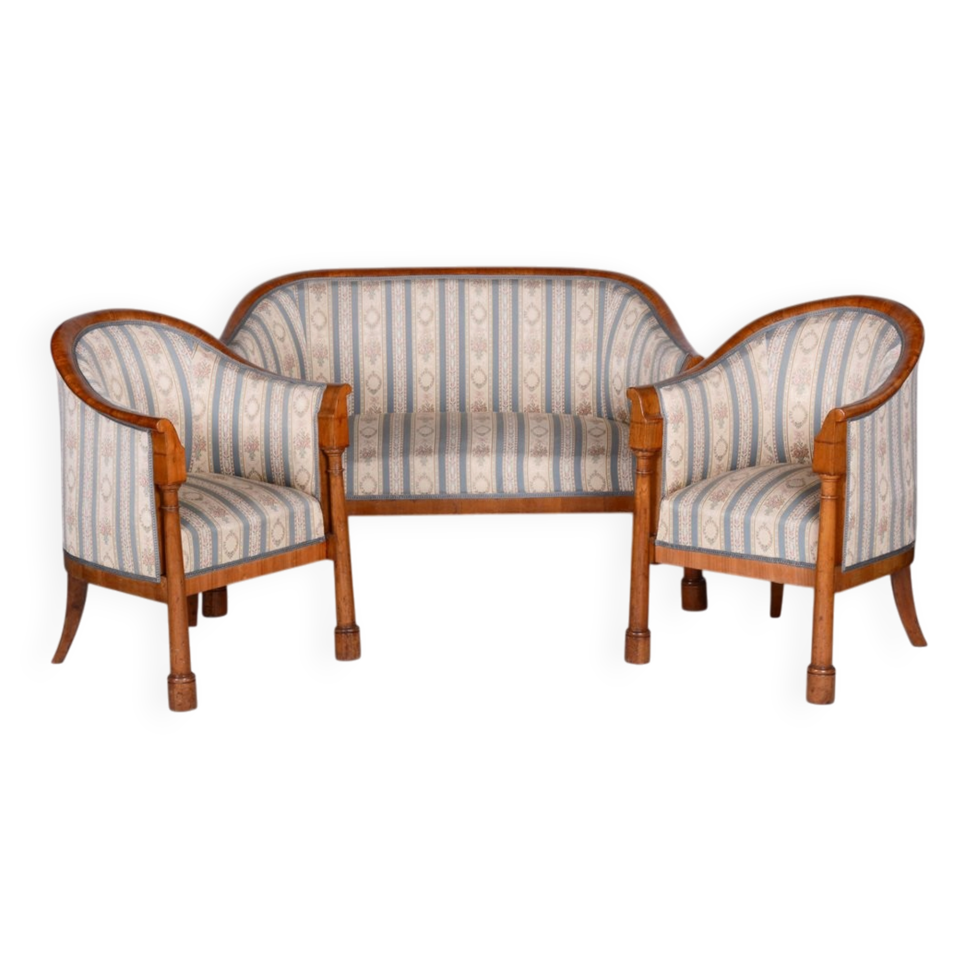 Biedermeier Birch Seating Set, Vienna, Austria, 1830s, Set of 3