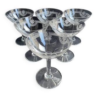 6 Champagne glasses – Saint Louis Manon service – Art Nouveau