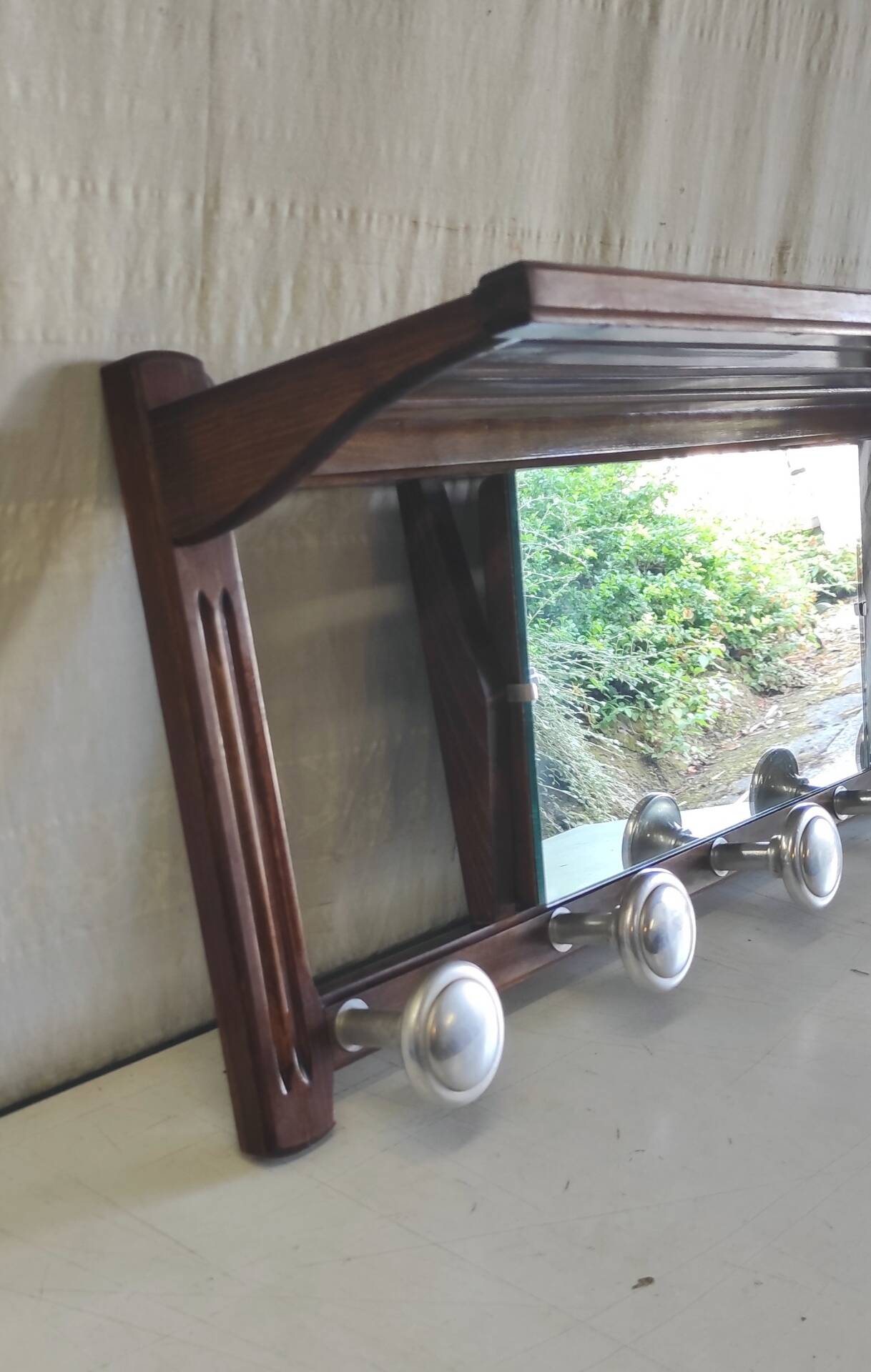 Solid wood and chrome metal coat rack - mid 20th century.