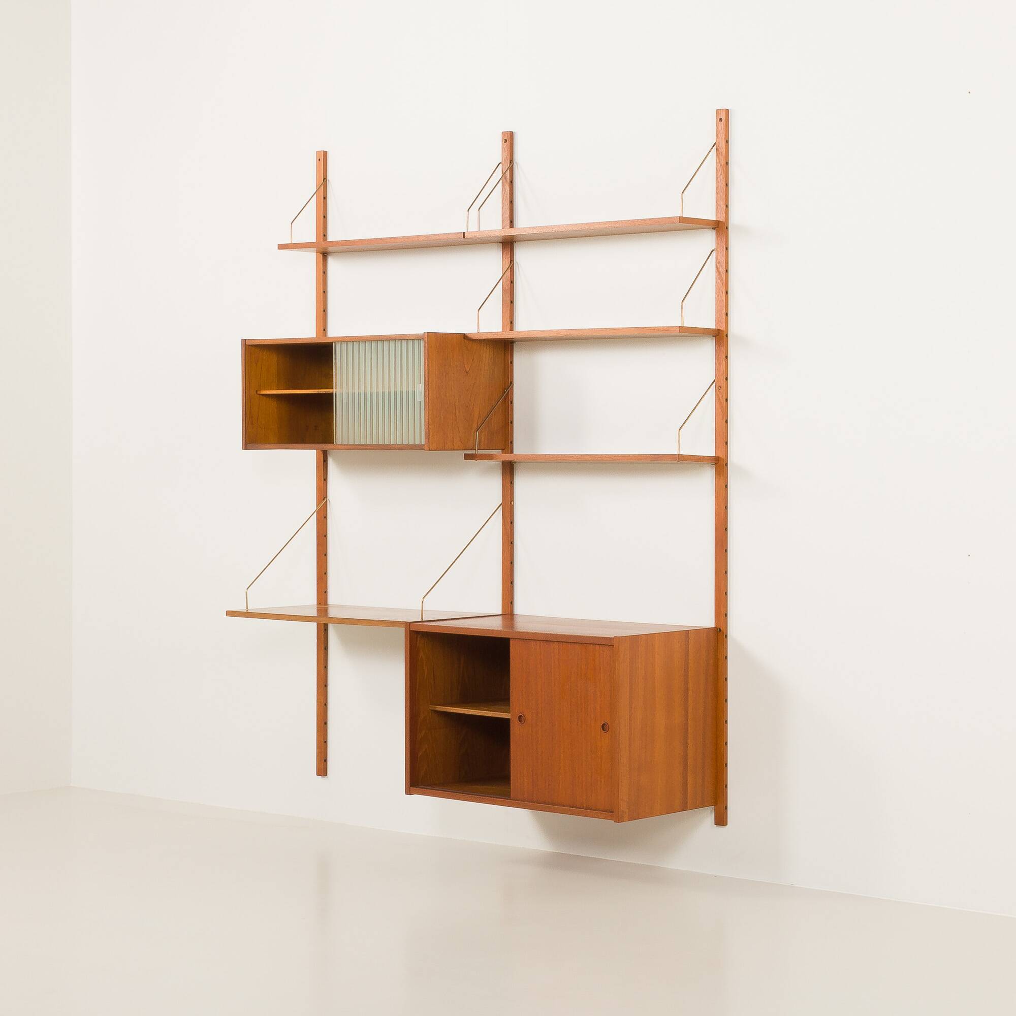 Preben Sorensen two bay teak wall unit, PS systems Randers, Denmark, 1960s
