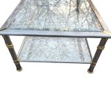 1970s living room table, brushed aluminium and gold metal, bevelled glass.