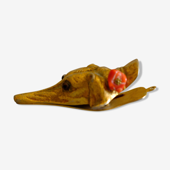 Ancient greyhound-headed mail clip, bronze