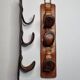 Pair of game bags in saddle leather and brass, old, 3 hooks, 57 cm