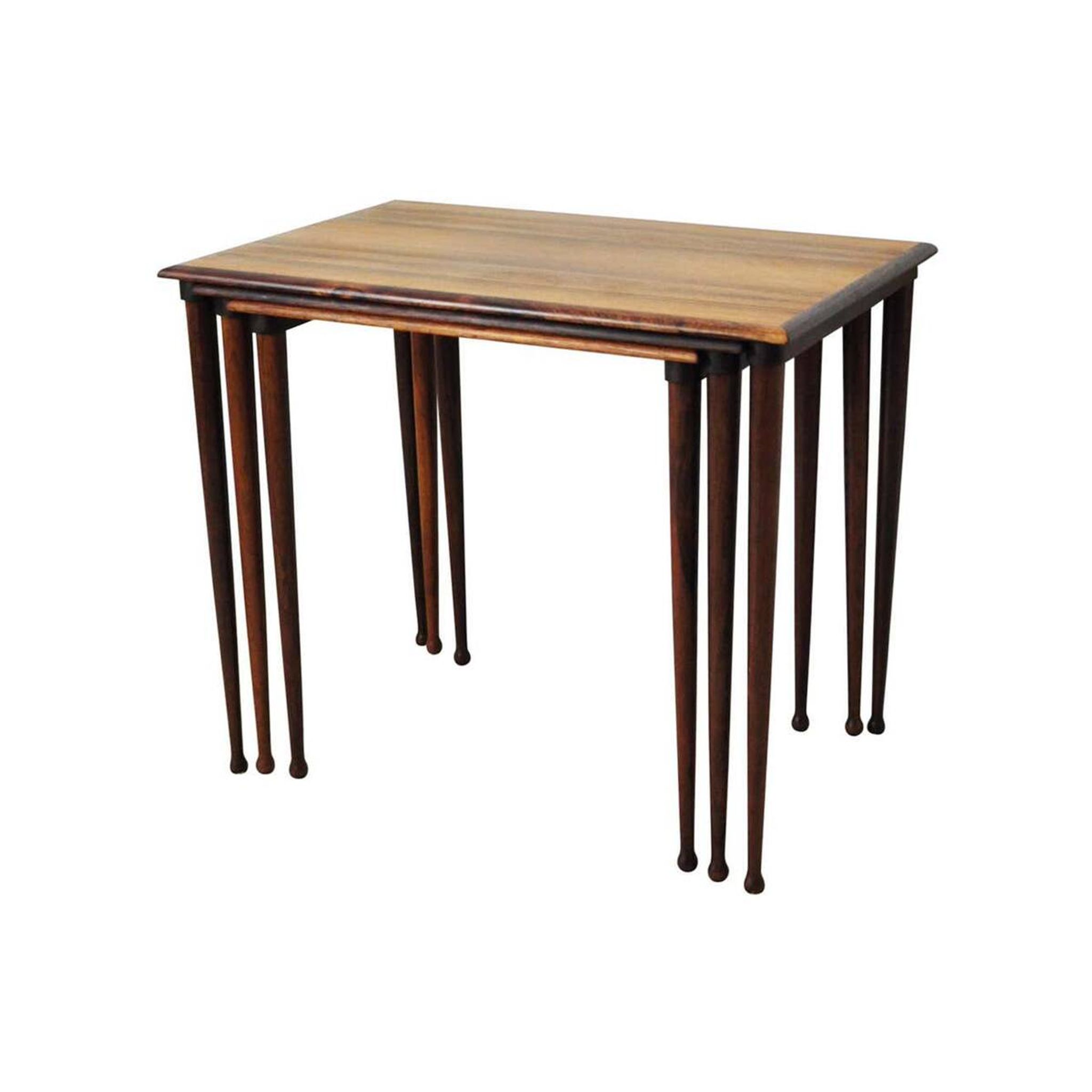 Scandinavian Modern Rosewood Nesting Tables with Drumstick Legs