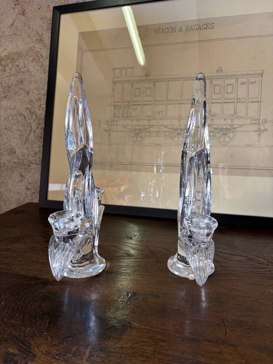 Pair of crystal candlesticks Vannes le Chatel Lorraine
