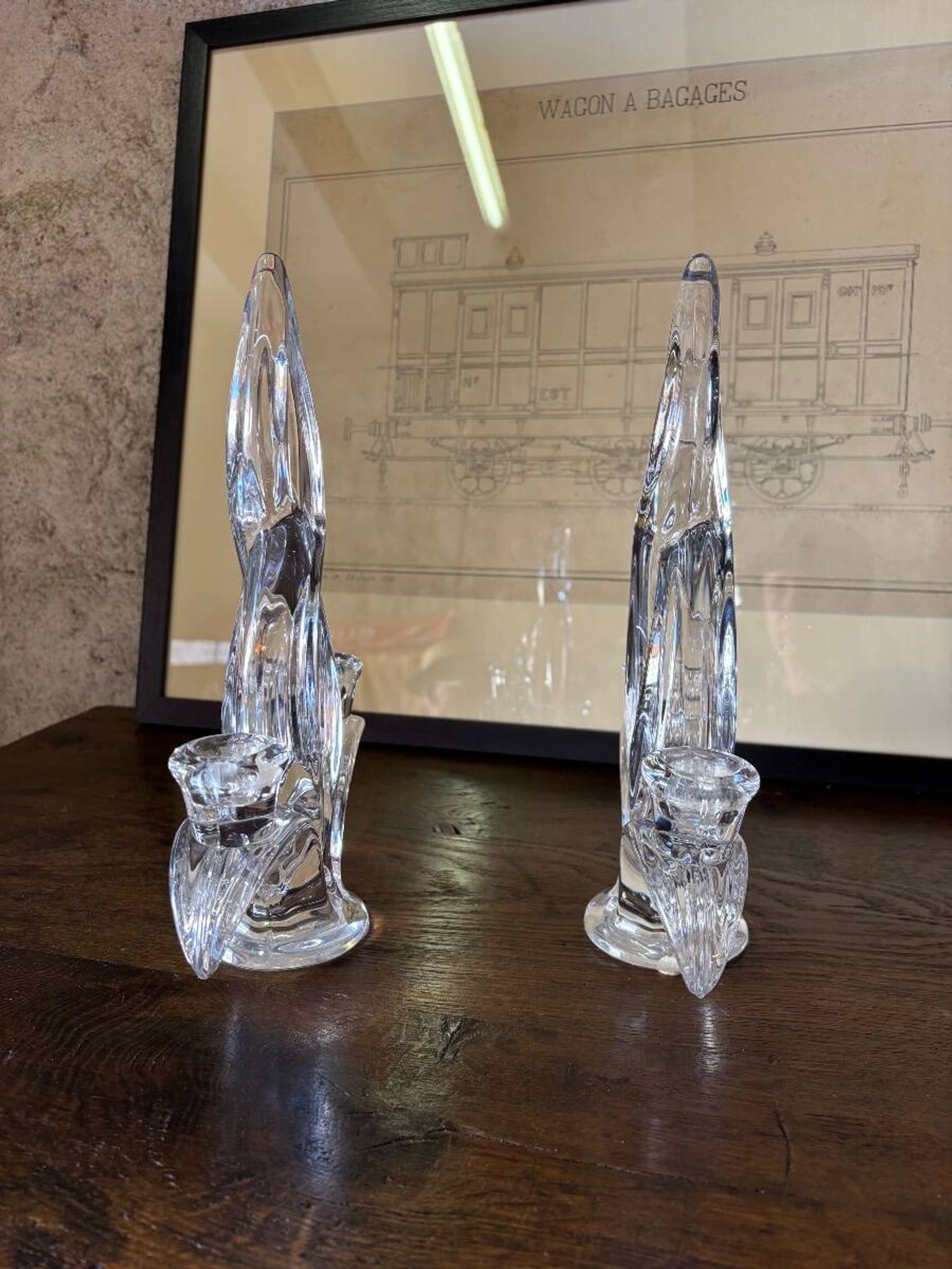 Pair of crystal candlesticks Vannes le Chatel Lorraine