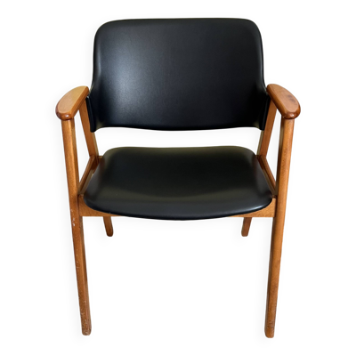 Fauteuil skaï noir par Cees Braakman pour Pastoe 1950