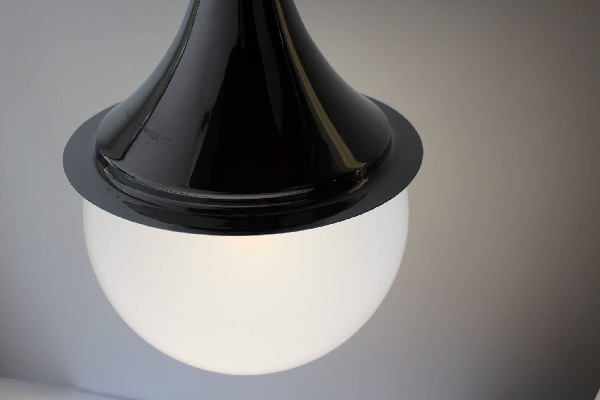 Space age glass and chrome ball suspension