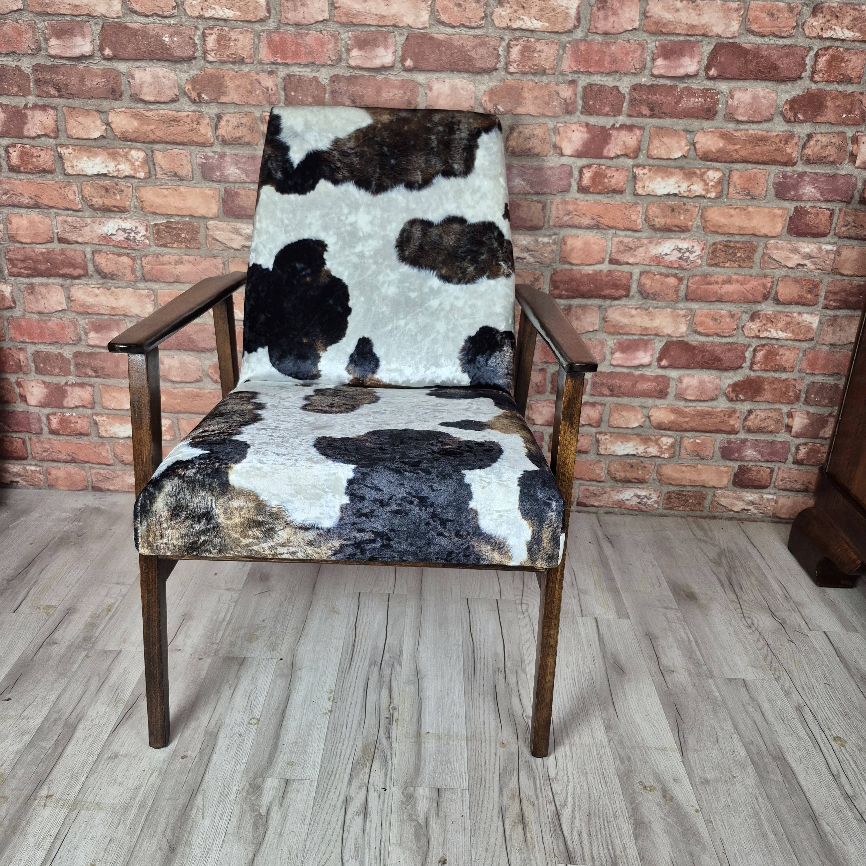 Restored Mid Century Armchair Type 300-227 Cowhide Velour 1970s