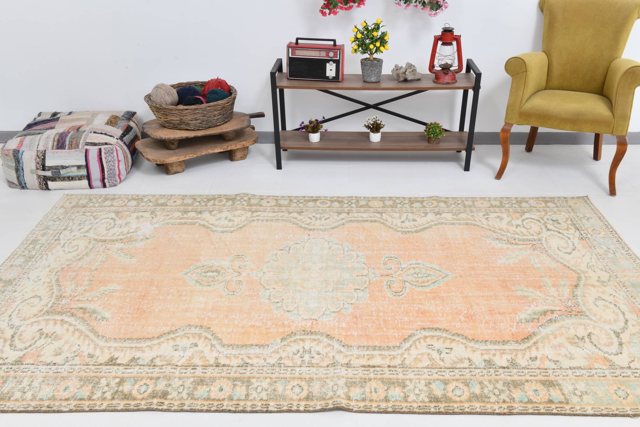 6x9 Peach Orange Antique Vintage Rug 175x293Cm SK 21471