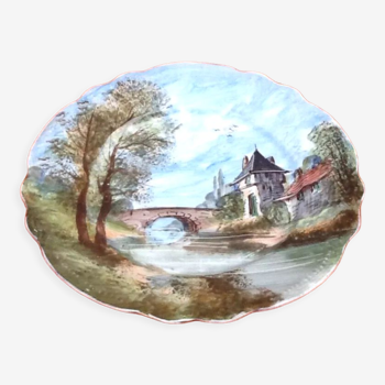 Assiette XIXème Porcelaine fine Paysage à décor peint