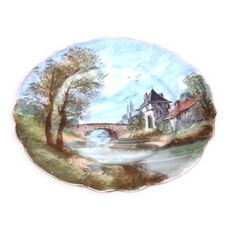 Plate XIXth Fine porcelain Landscape with painted decoration