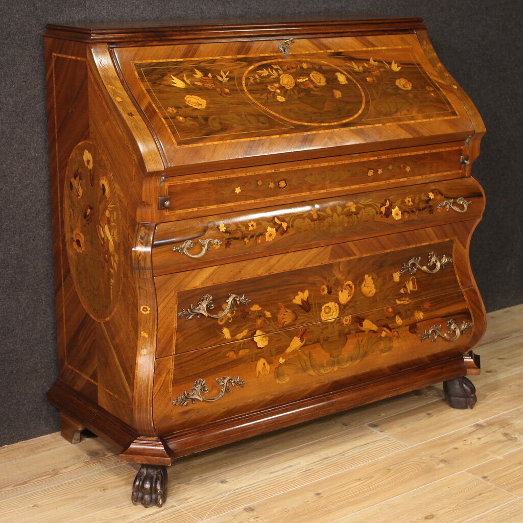 Bureau en bois incrusté du 20ème siècle