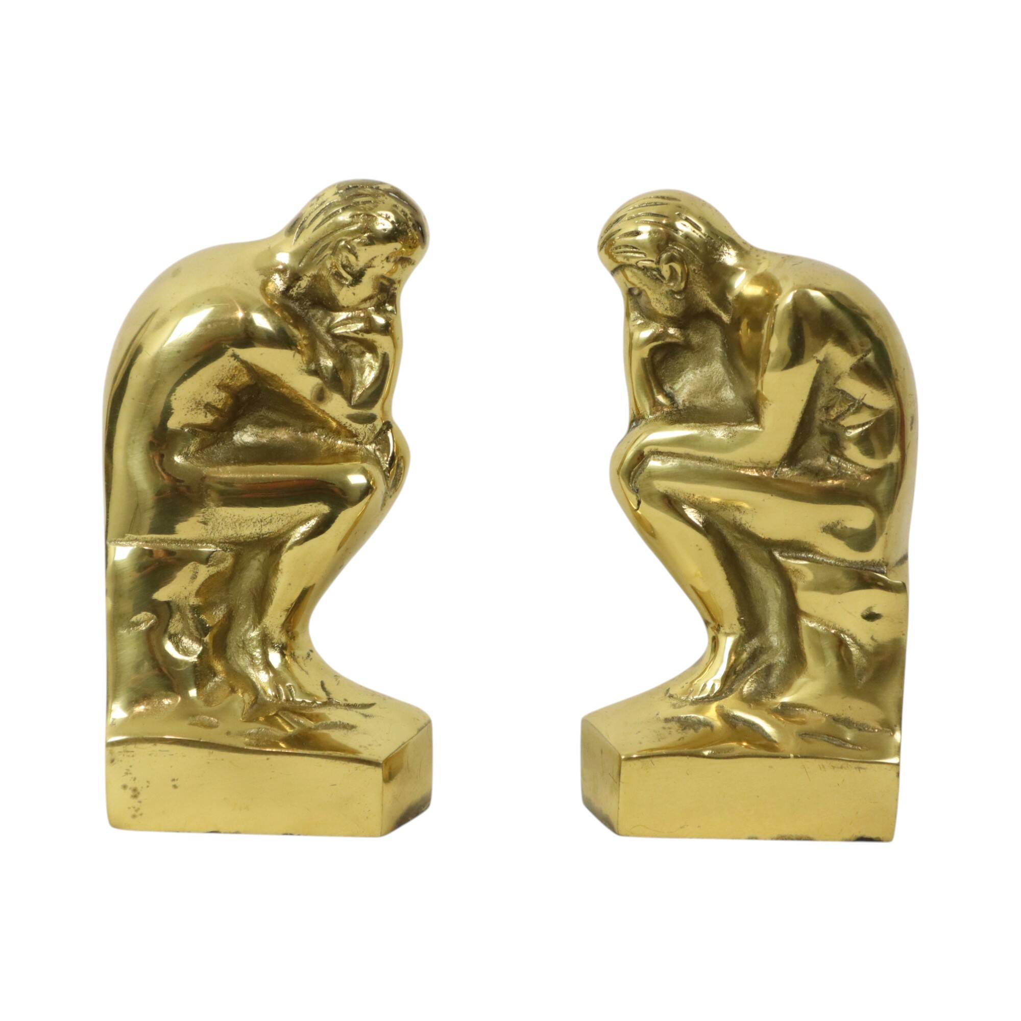 Serre-livres italiens en laiton "Le Penseur" Rodin Regina