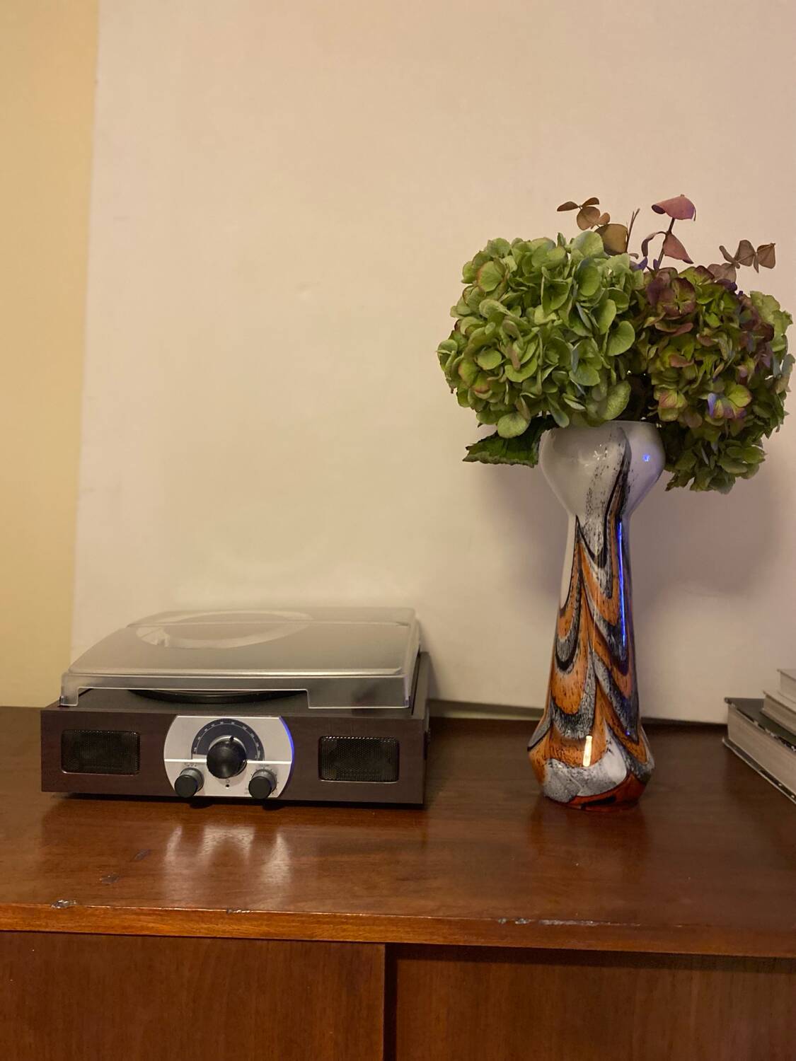 Vintage murano glass vase orange, white brown attributed to carlo moretti