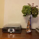 Vintage murano glass vase orange, white brown attributed to carlo moretti