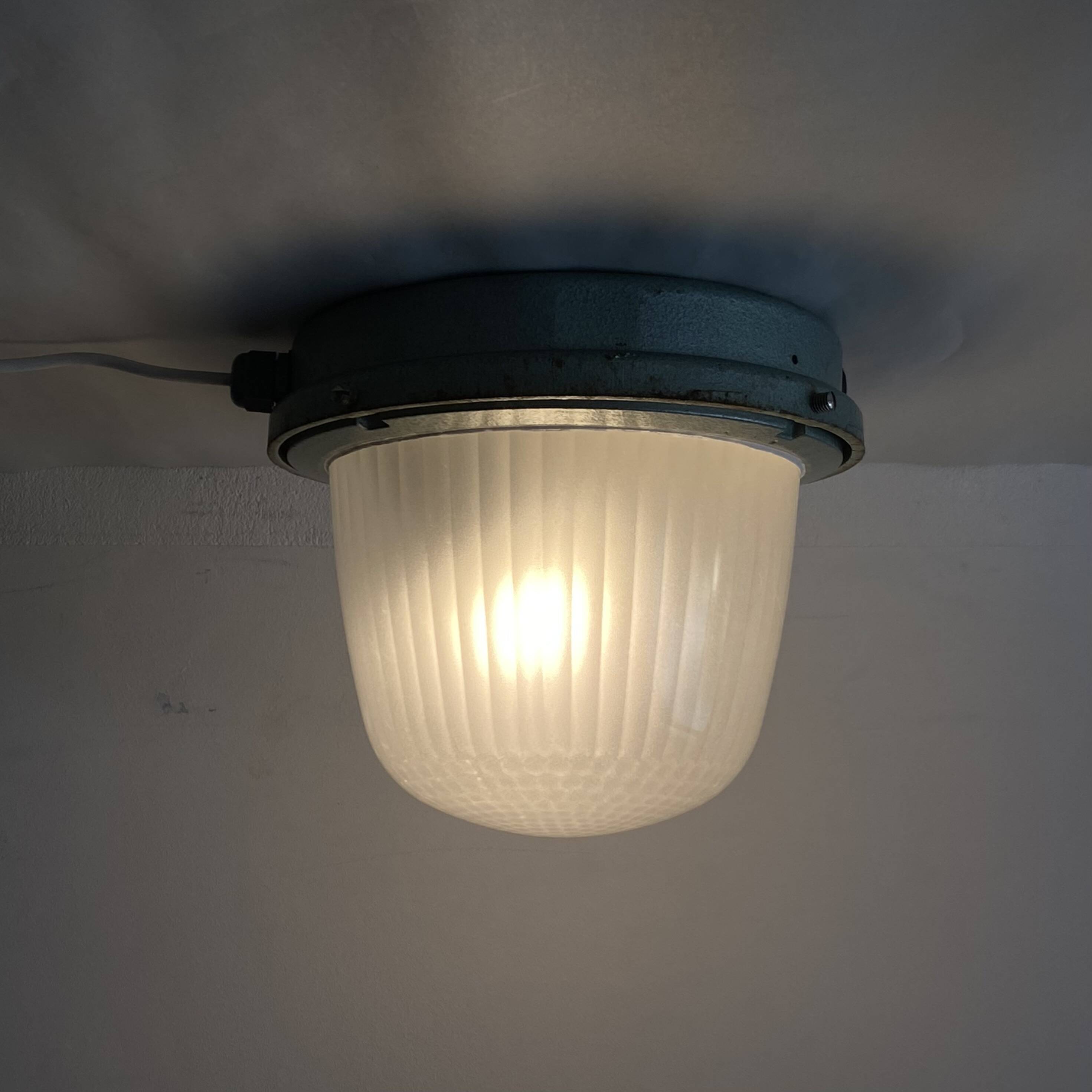 Large porthole wall light Holophane CE 200 glass and cast iron