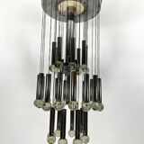Mid- Century glass and chrome chandelier by Sciolari. Italy 1960s