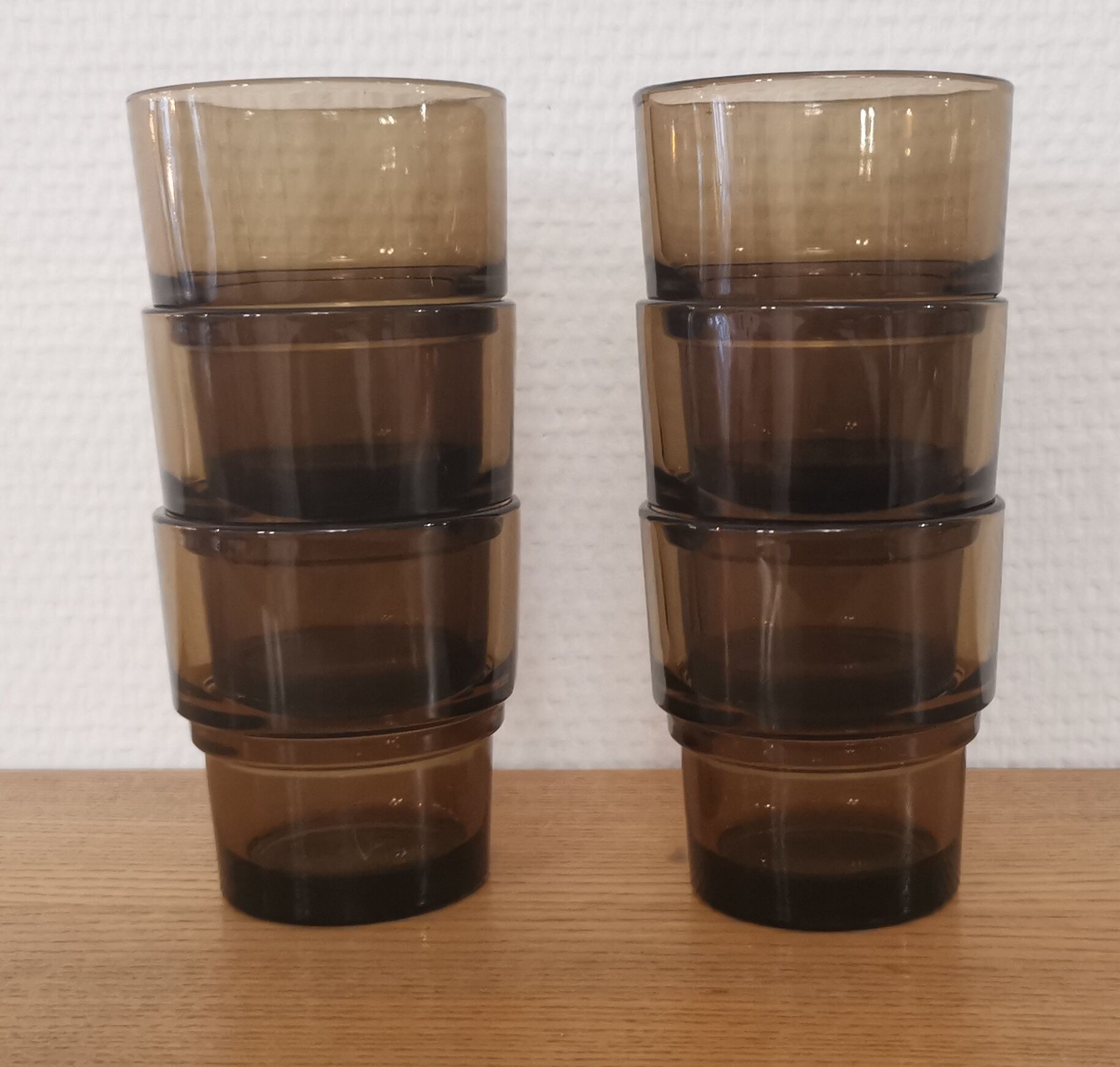 Set of 6 smoked brown glass water glasses Vereco 70'S Vintage