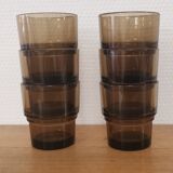 Set of 6 smoked brown glass water glasses Vereco 70'S Vintage
