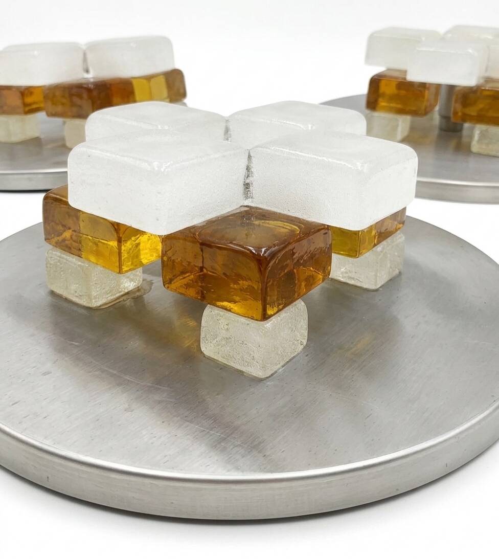 Set of 3 modernist glass ice appliques from Murano Poliarte 1970.