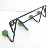Coat rack zig-zag hooks balls green wood