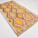 Fade Yellow Long Wide  Vintage Kilim Rug,Geometric Tribal Design,152x296 Cm
