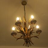 Gold plated tole wheatsheaf chandelier by Hans Kögl, 1960s
