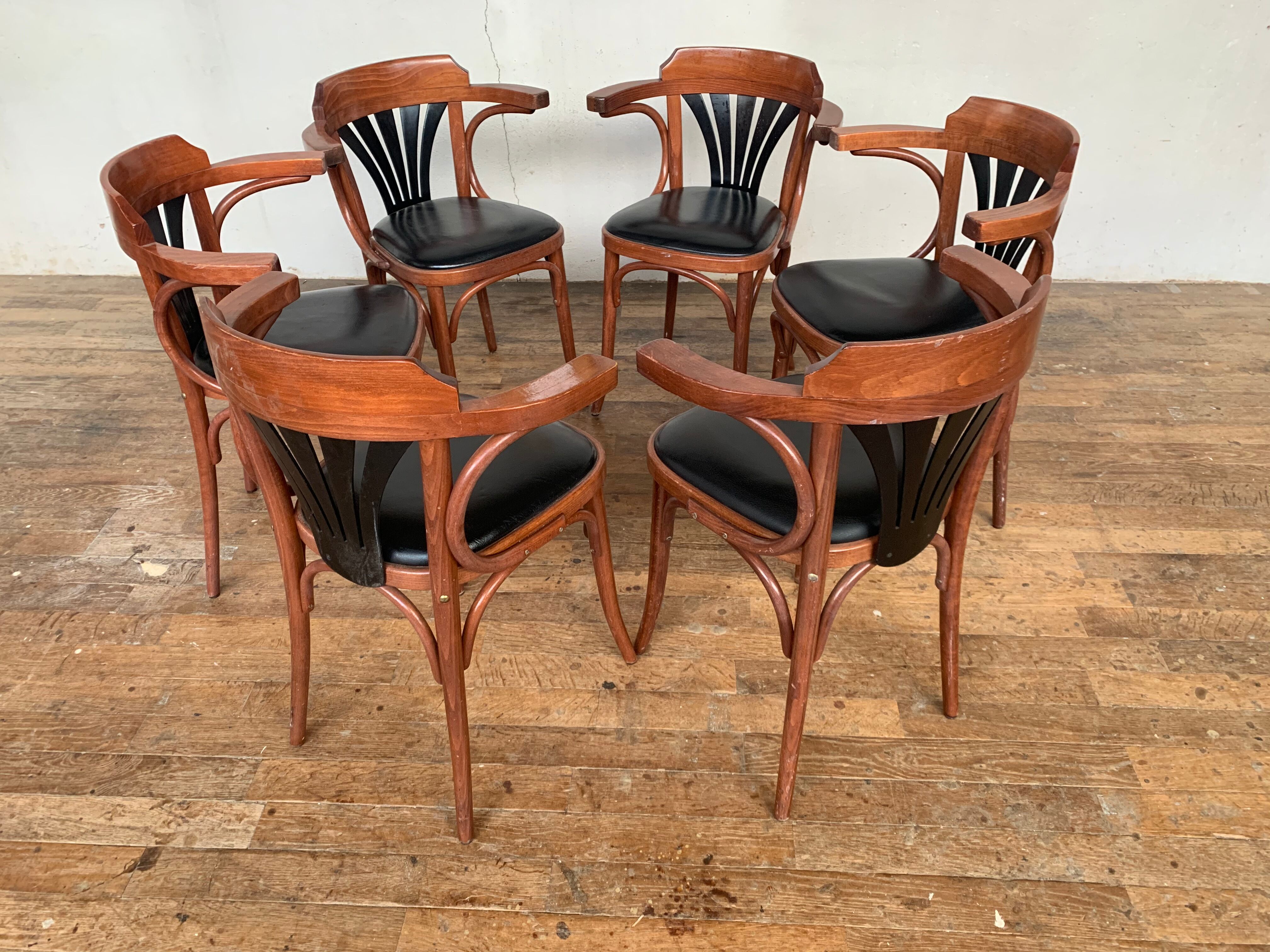 6 Chaises de bistrot en bois courbé DLG Baumann Thonet Fischel