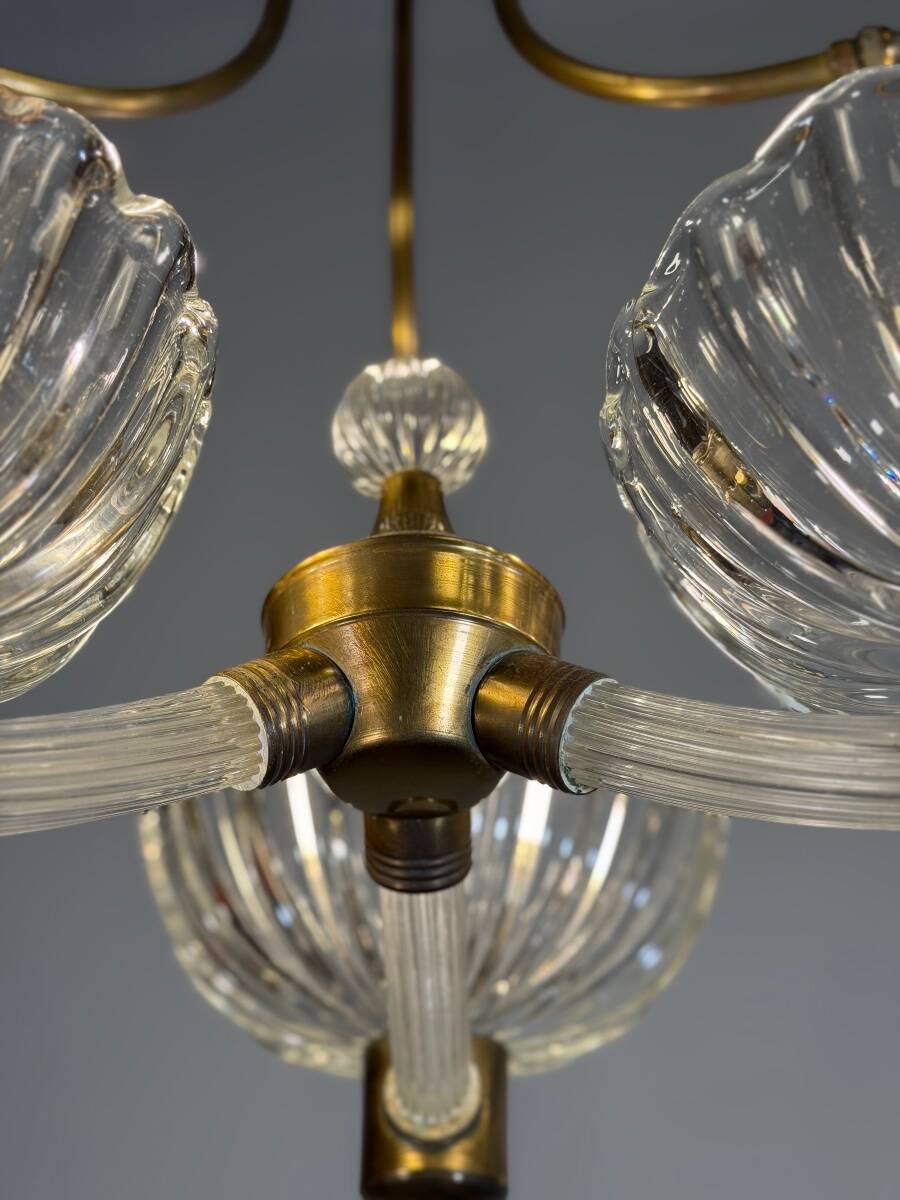 Lustre vénitien en verre de Murano et laiton , vers 1950