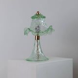 Murano Glass Table Lamp in Delicate Green, Wavy Shade, Italian 1980s Design – Elegant Bedside Decor