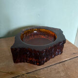 Ashtray in amber bubbled glass