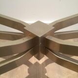 Coffee table in brushed steel and smoked glass top by Maison Charles