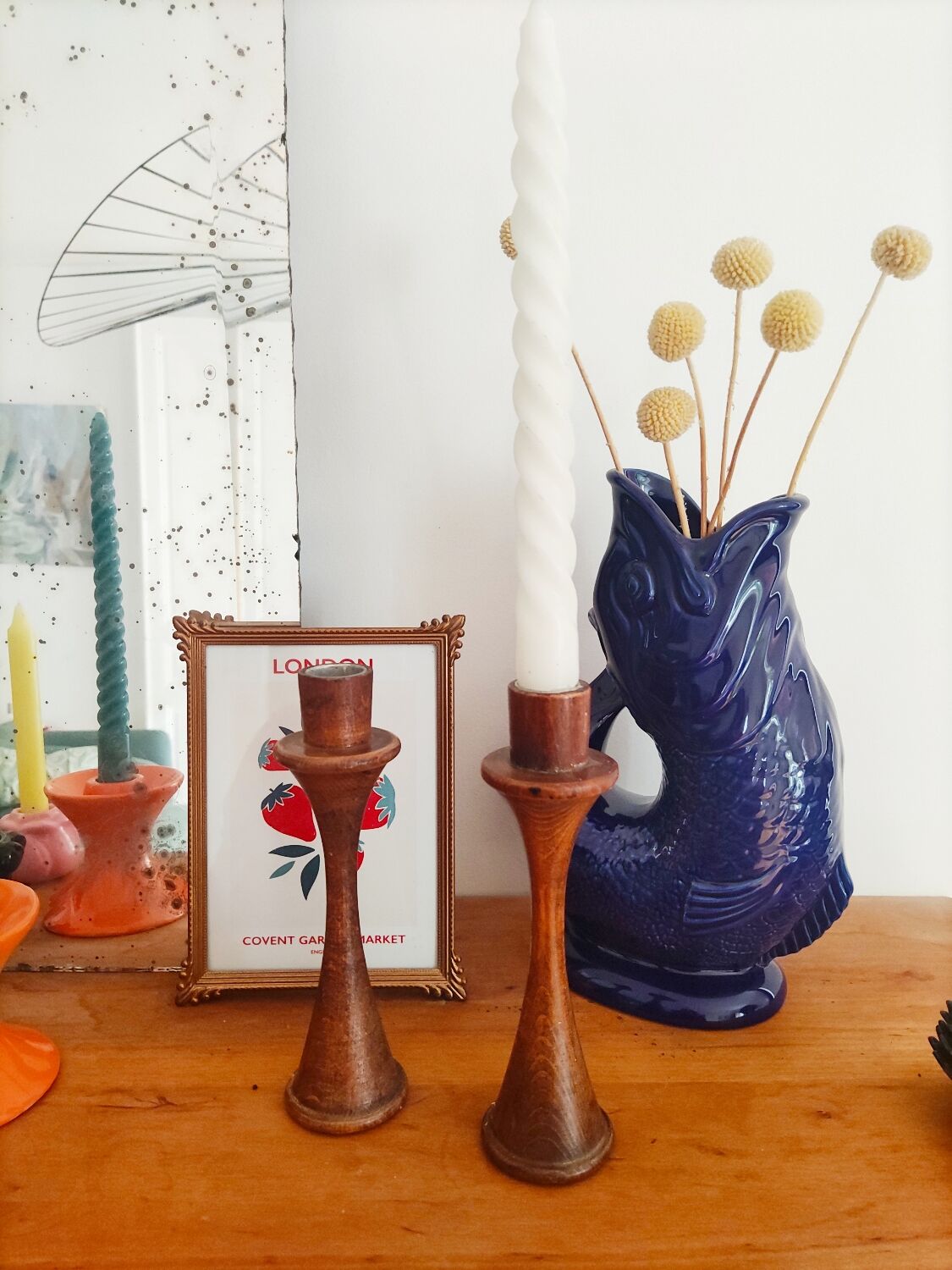 Duo of Scandinavian wood candle holders