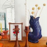 Duo of Scandinavian wood candle holders