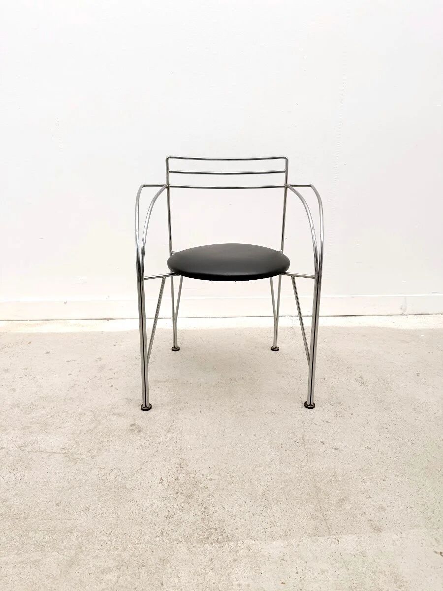 "Silver Moon" chair by Pascal Mourgue for Fermob in chrome and skai, France 1980