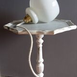 White opaline pendant lamp, linen cord